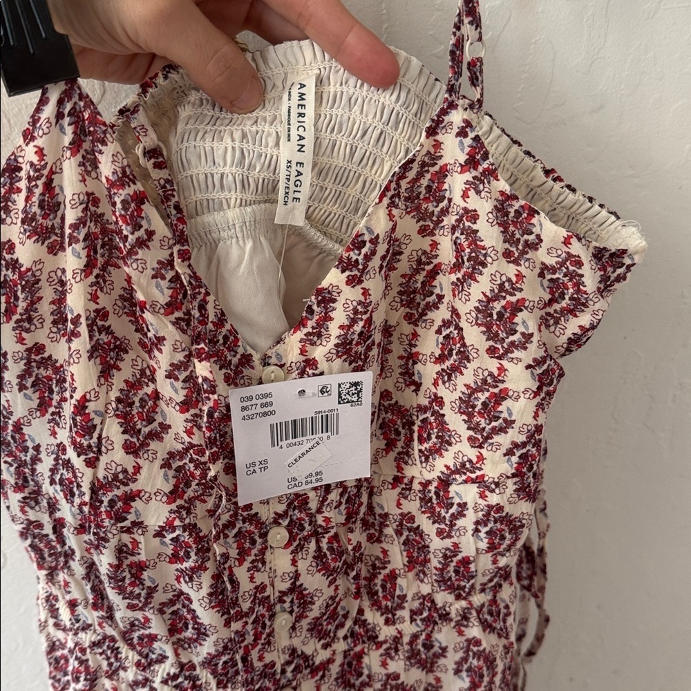 American Eagle Berry Red Purple Boho Button Down Side Tie MIDI Dress XS FLAW - Picture 4 of 5